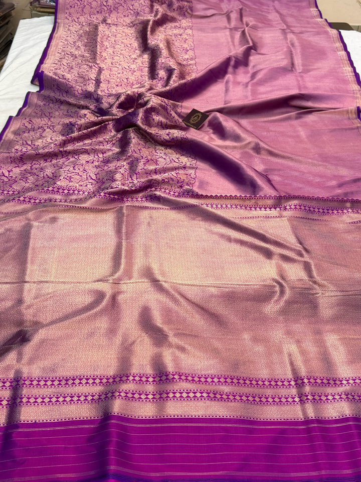 Magenta Purple Pure Katan silk Handloom Banarasi Saree