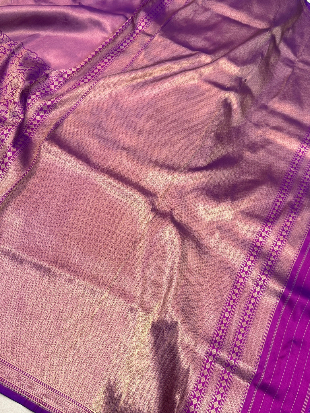 Magenta Purple Pure Katan silk Handloom Banarasi Saree