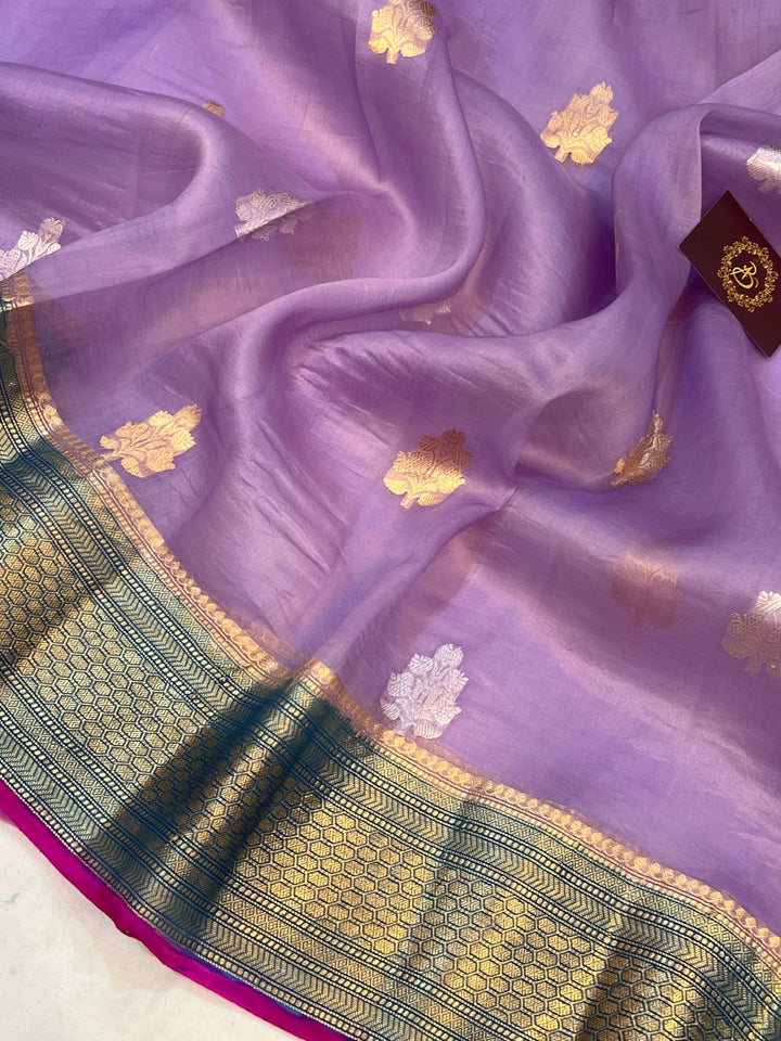 Lavender Banarasi Handloom Kora Silk Saree - Aura Benaras