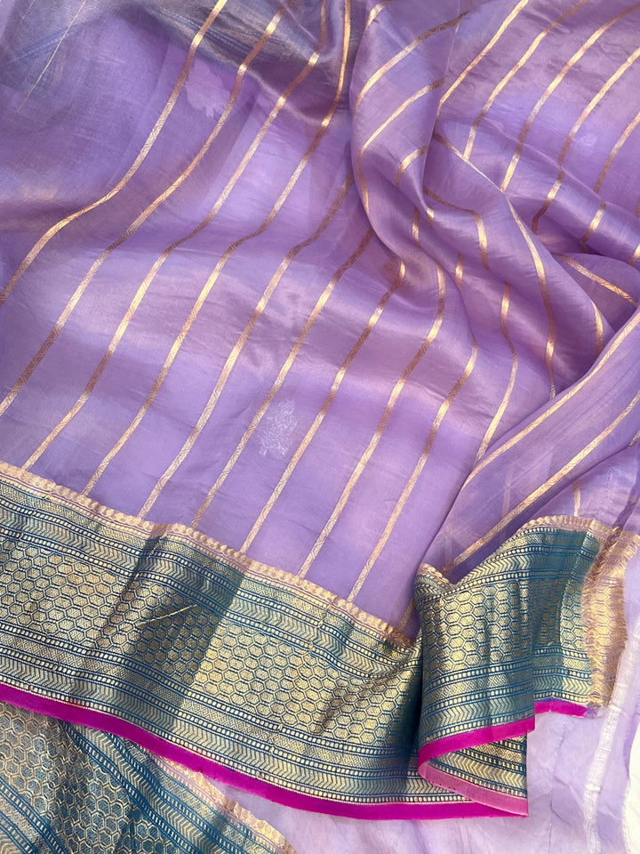 Lavender Banarasi Handloom Kora Silk Saree - Aura Benaras