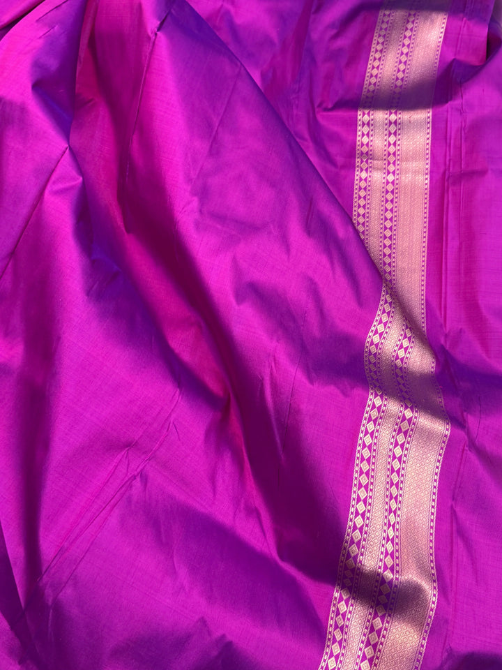Magenta Purple Pure Katan silk Handloom Banarasi Saree