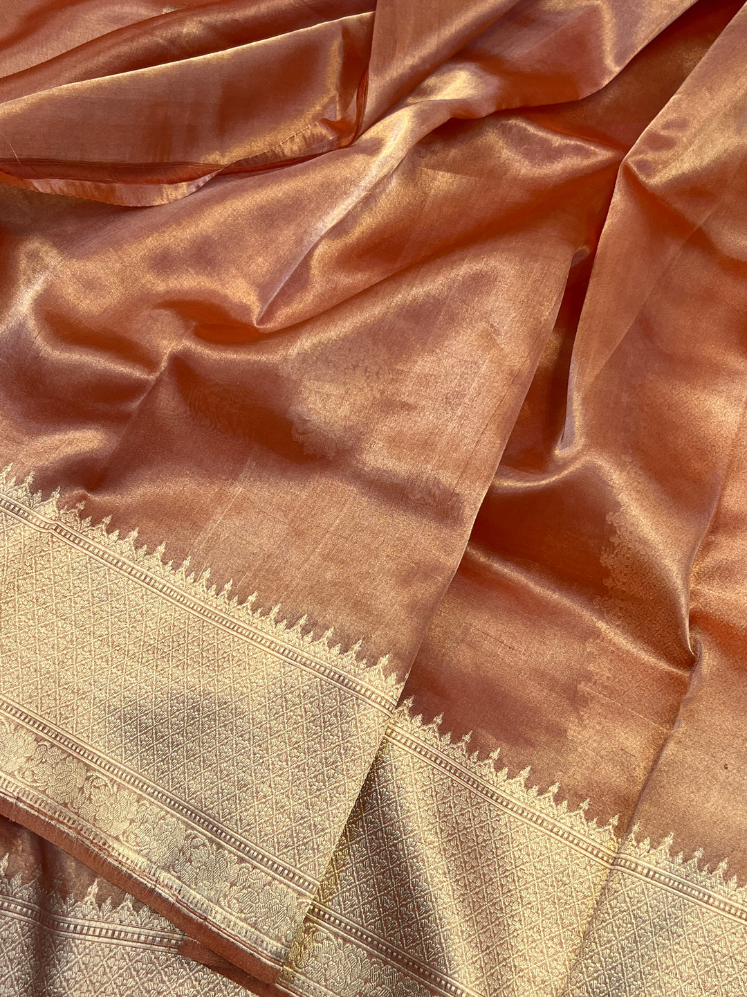 Orange Tissue Silk Banarasi Saree with kadhwa butas