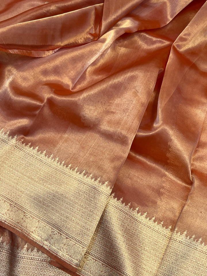 Orange Tissue Silk Banarasi Saree with kadhwa butas