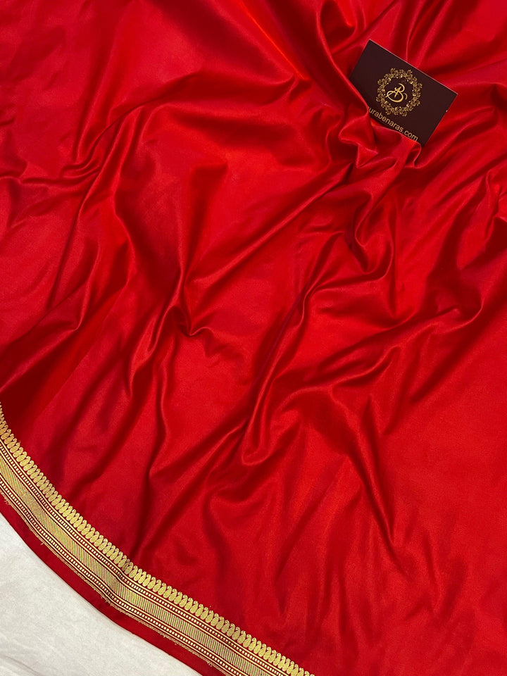 Red Banarasi Handloom Katan Satin Silk Saree - Aura Benaras