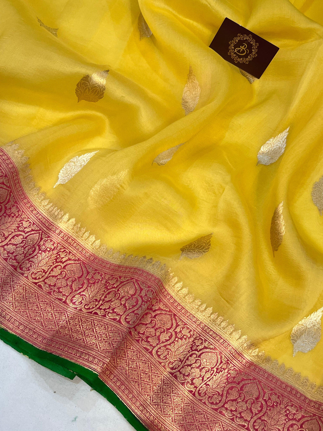 Yellow Banarasi Handloom Kora Silk Saree - Aura Benaras