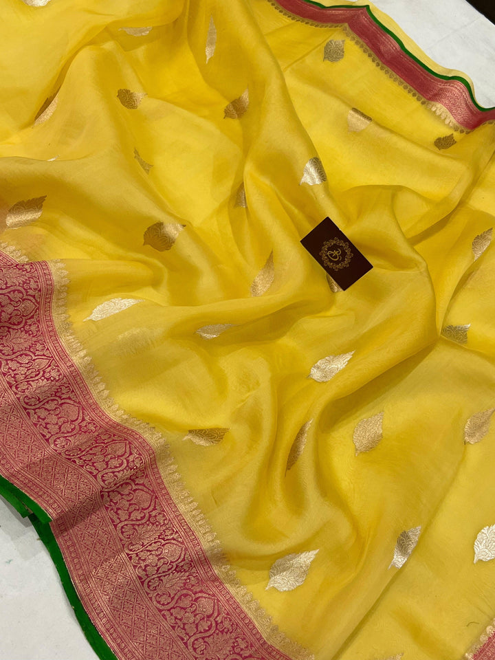Yellow Banarasi Handloom Kora Silk Saree - Aura Benaras