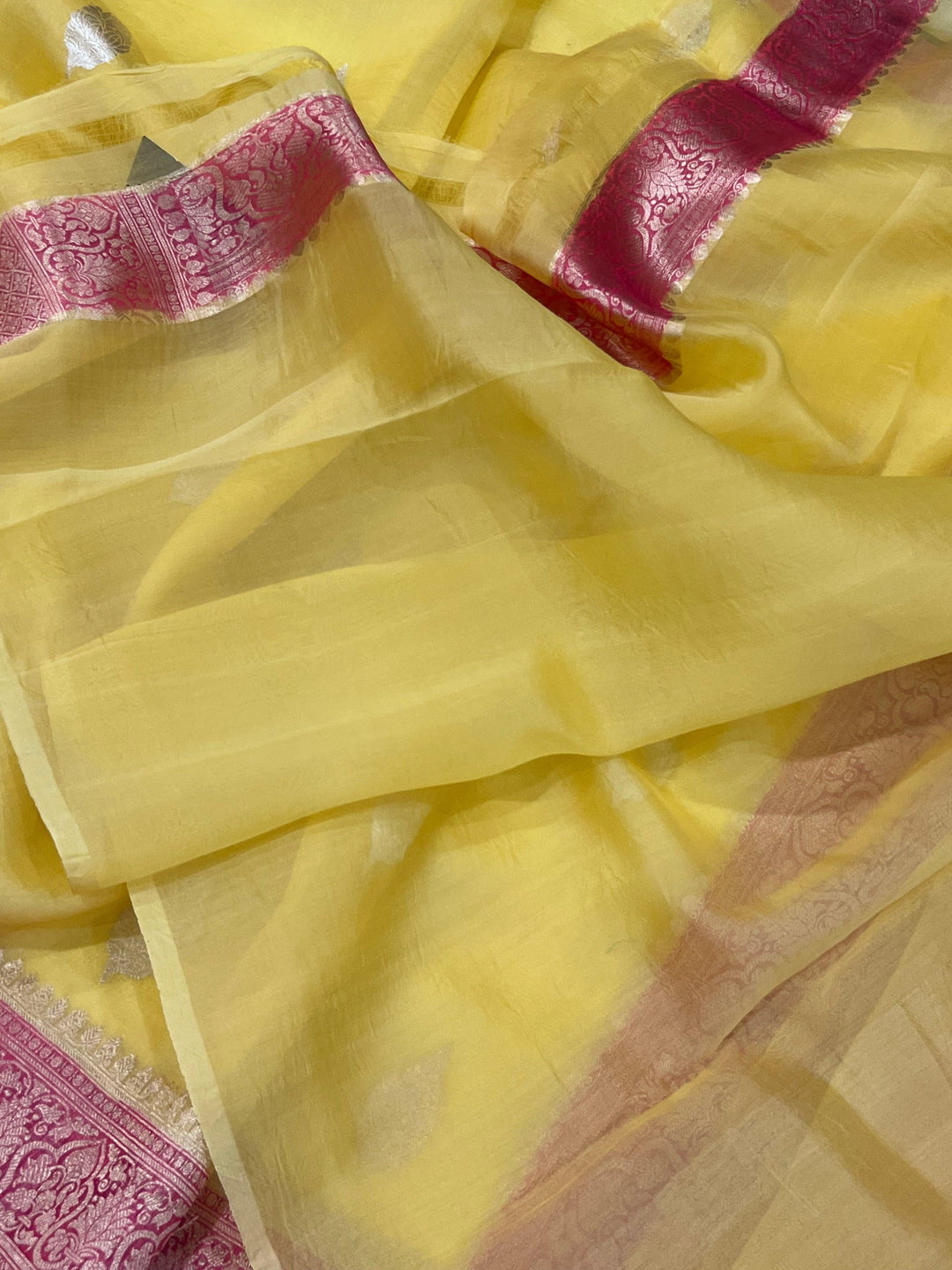 Yellow Banarasi Handloom Kora Silk Saree - Aura Benaras