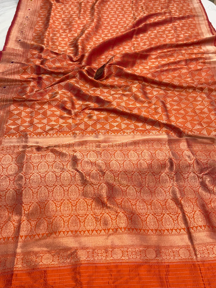 Fire Orange Banarasi Handloom Katan Silk Saree