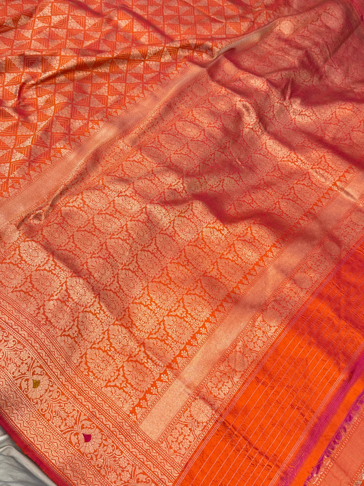 Fire Orange Banarasi Handloom Katan Silk Saree