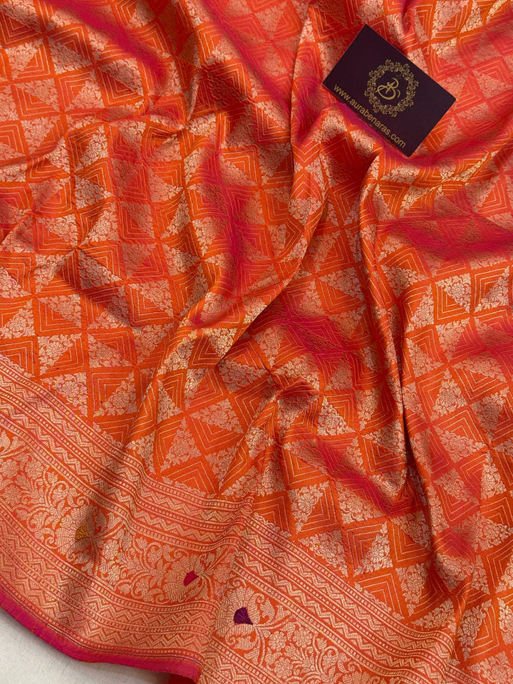 Fire Orange Banarasi Handloom Katan Silk Saree