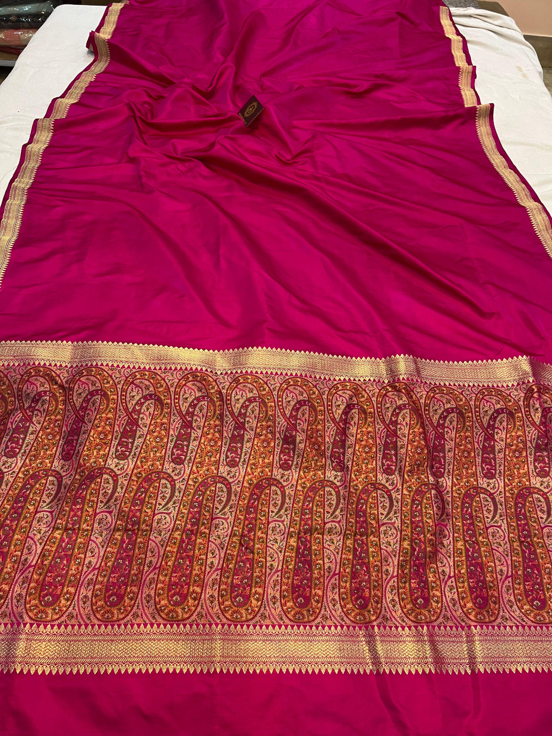 Rani Pink Banarasi Handloom Katan Satin Silk Saree - Aura Benaras