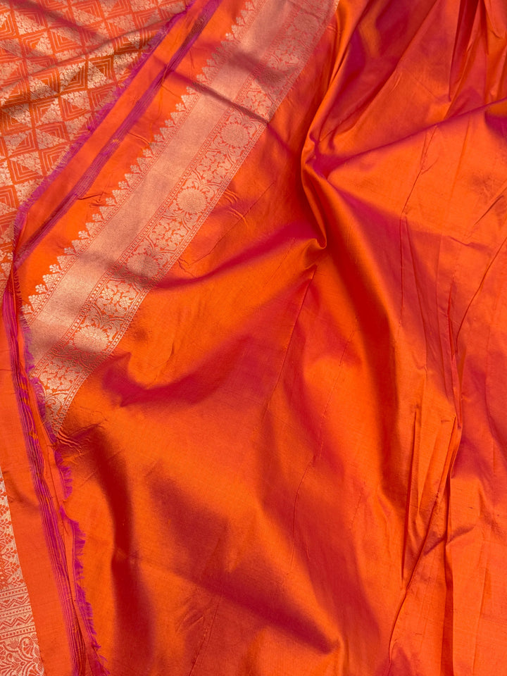 Fire Orange Banarasi Handloom Katan Silk Saree