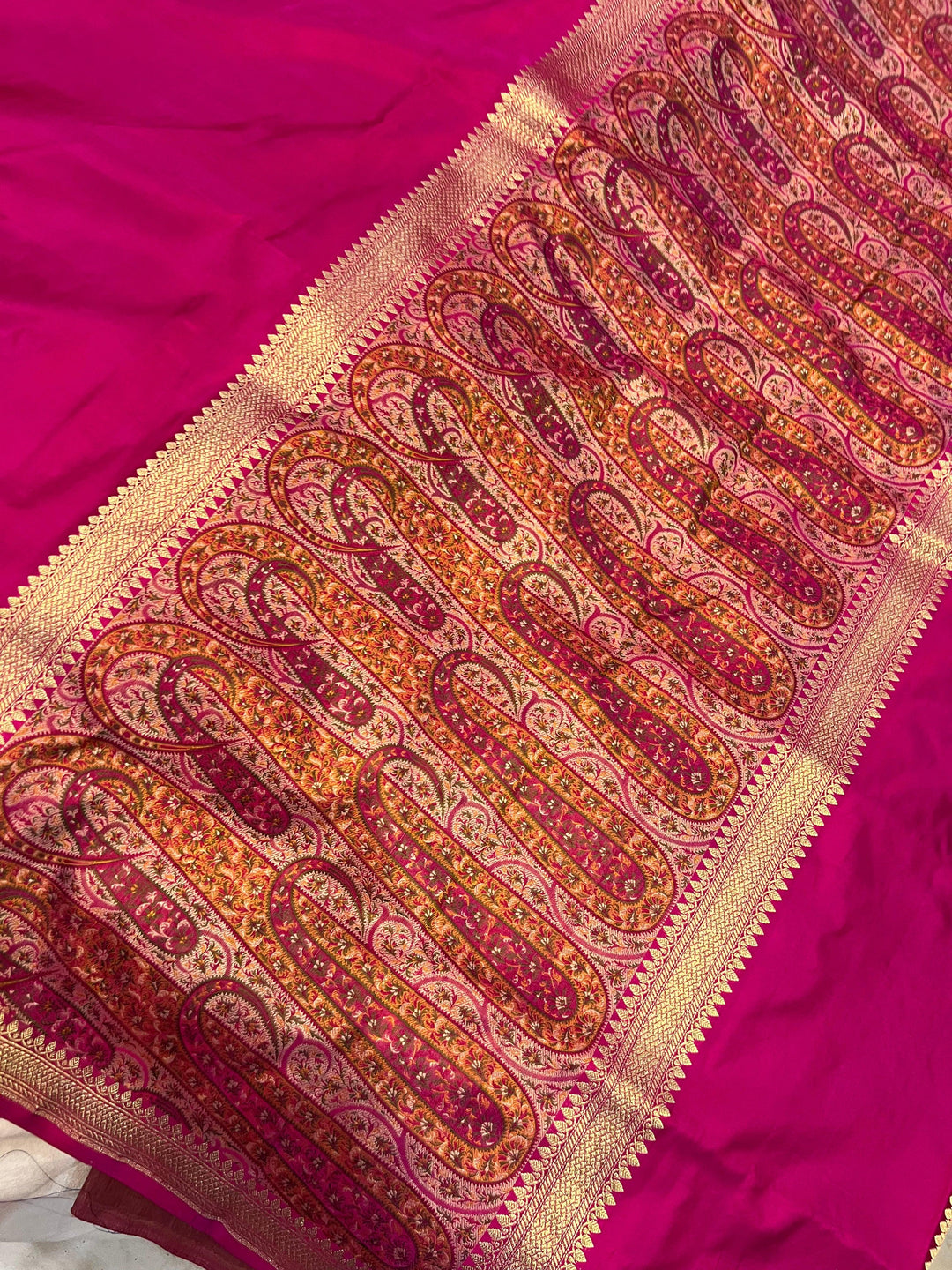 Rani Pink Banarasi Handloom Katan Satin Silk Saree - Aura Benaras