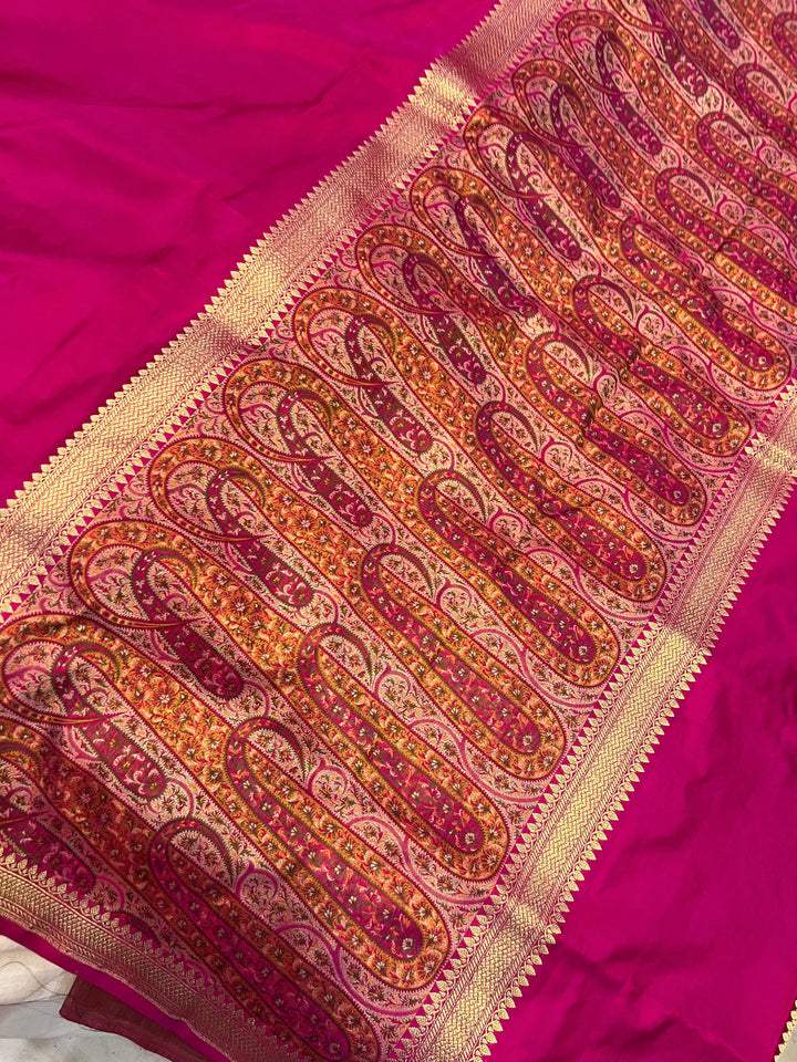 Rani Pink Banarasi Handloom Katan Satin Silk Saree - Aura Benaras