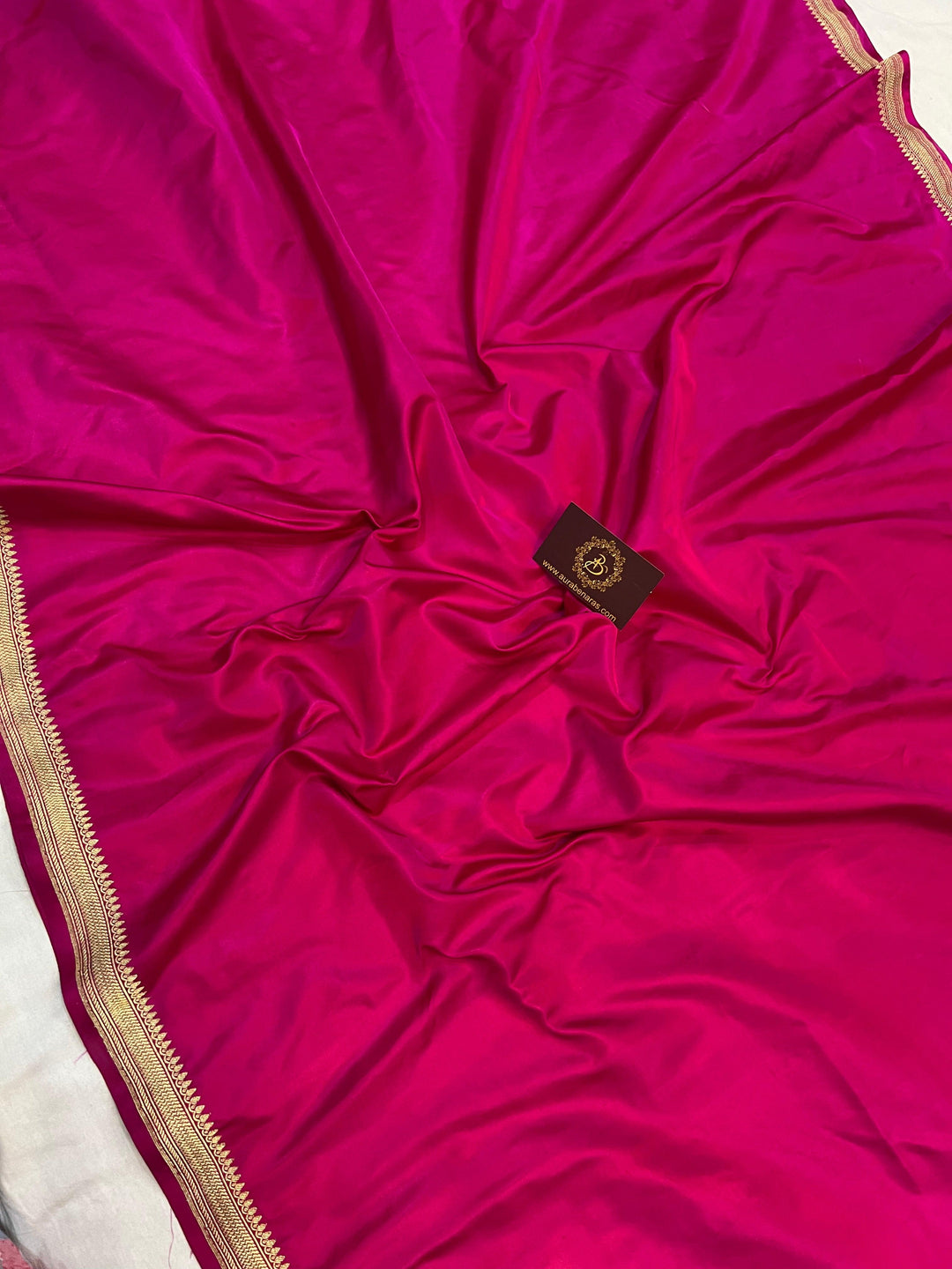 Rani Pink Banarasi Handloom Katan Satin Silk Saree - Aura Benaras