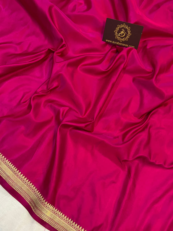 Rani Pink Banarasi Handloom Katan Satin Silk Saree - Aura Benaras