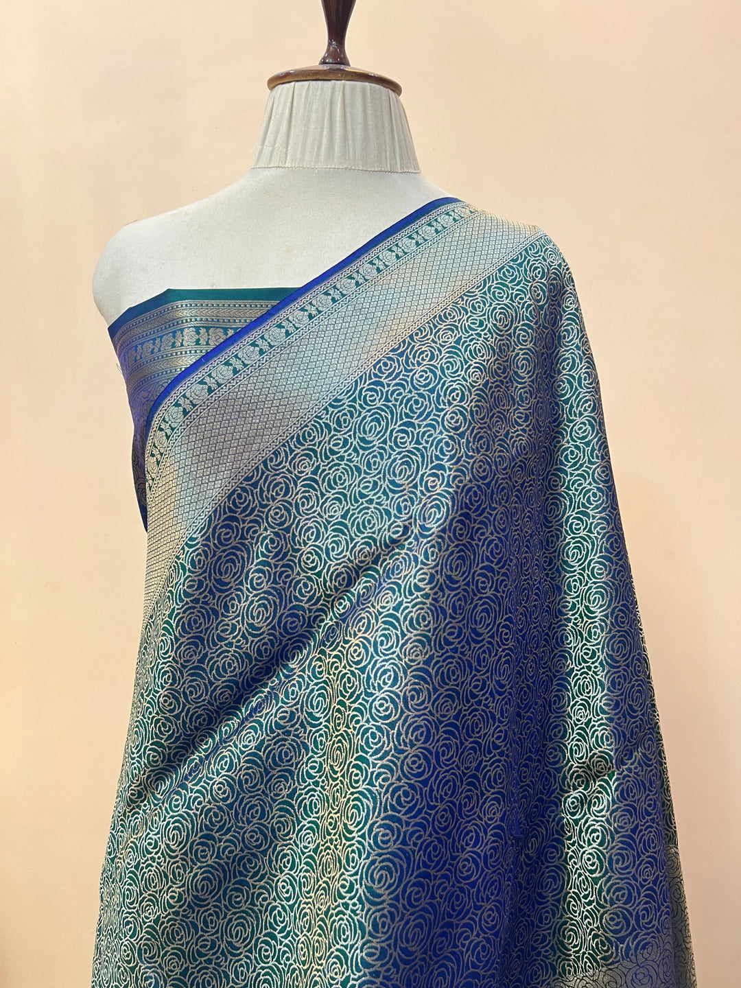 Peacock Blue Pure Katan silk Handloom Banarasi Saree