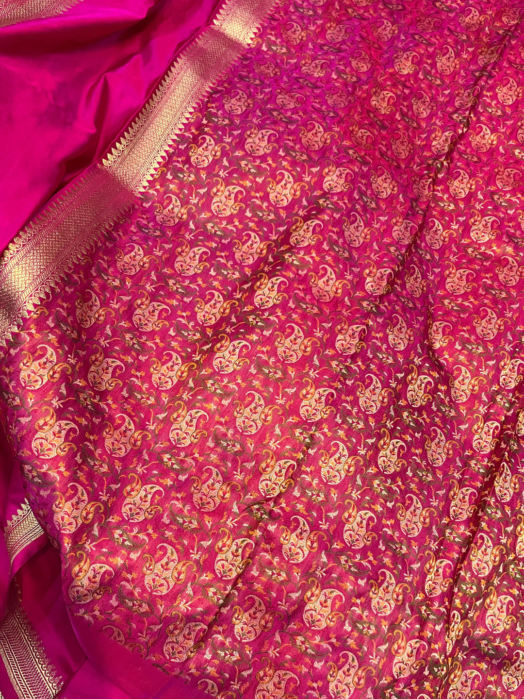 Rani Pink Banarasi Handloom Katan Satin Silk Saree - Aura Benaras