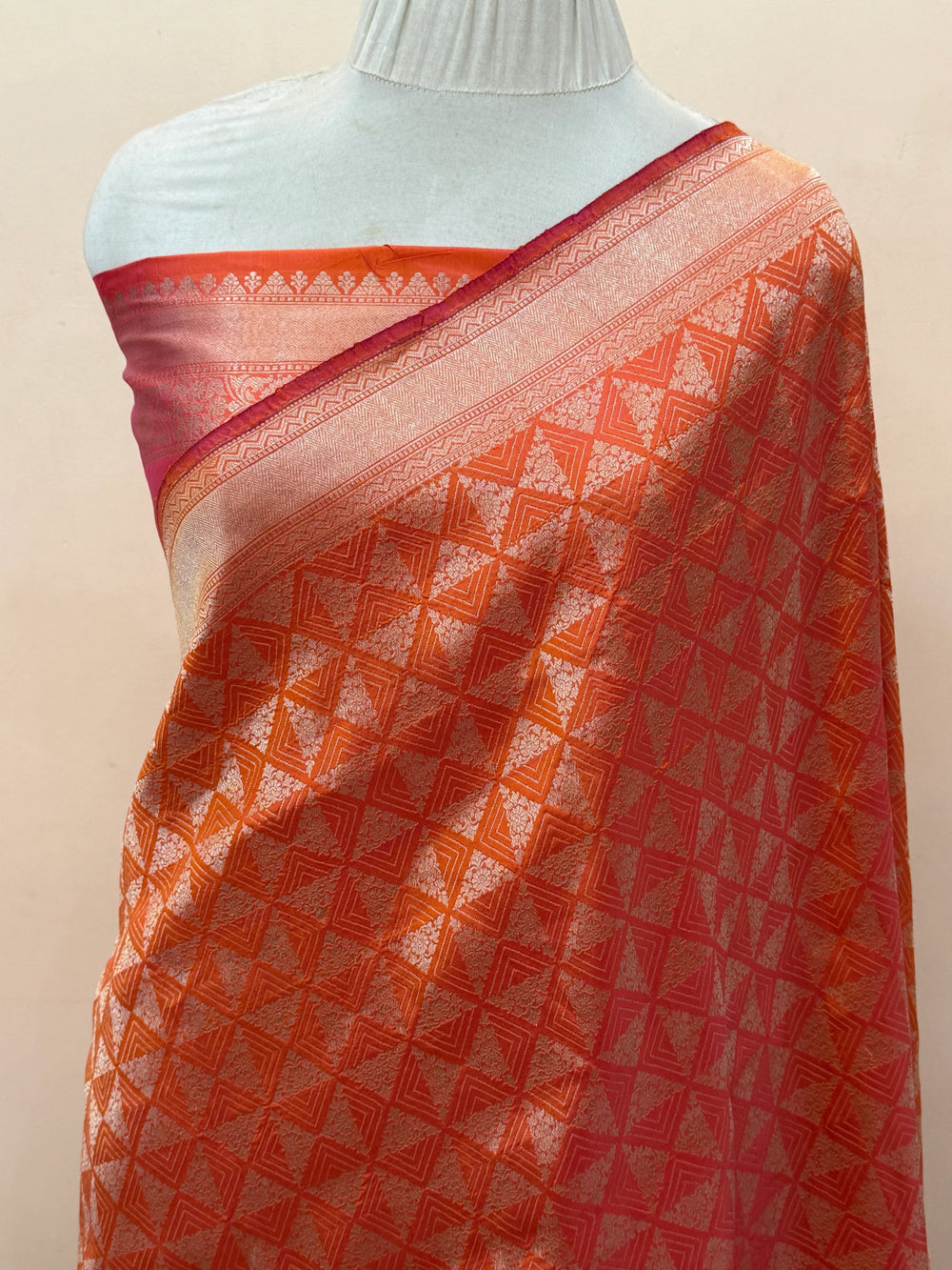 Fire Orange Banarasi Handloom Katan Silk Saree