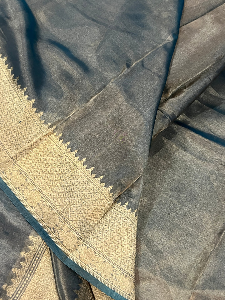 Ink Blue Tissue Silk Banarasi Saree with kadhwa butas