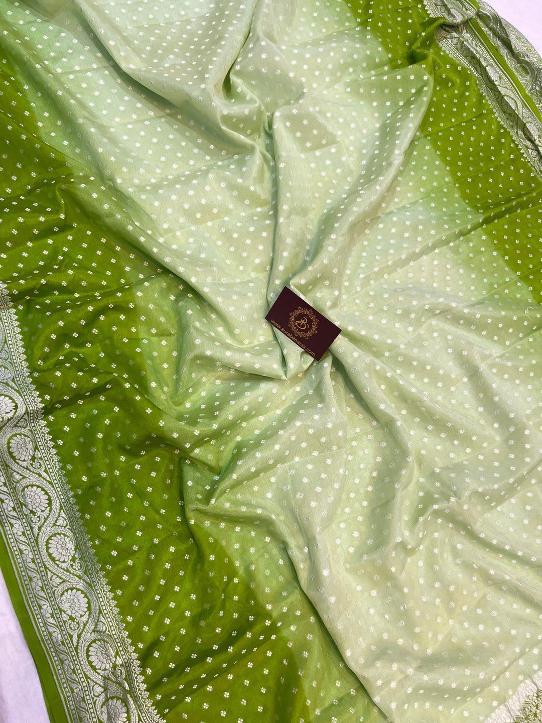 Green Shaded Pure Banarasi Khaddi Crepe Silk Saree