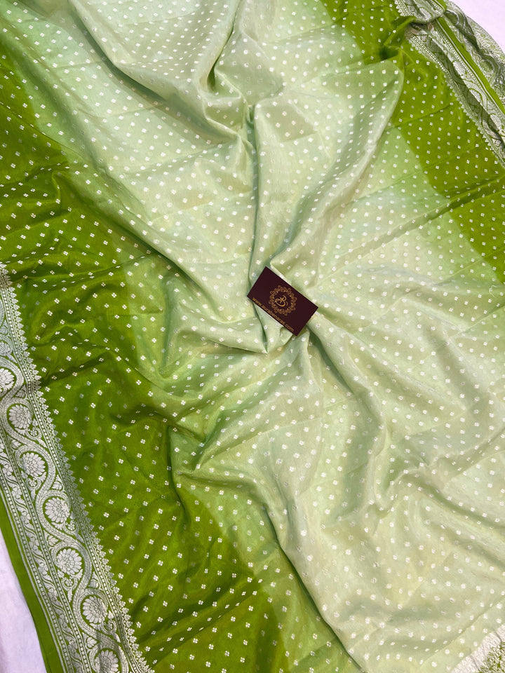 Green Shaded Pure Banarasi Khaddi Crepe Silk Saree