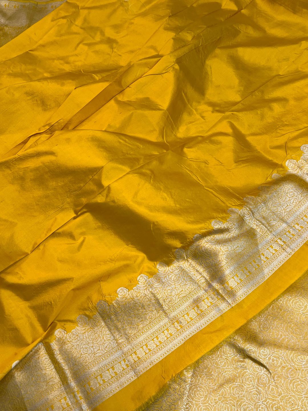Yellow Pure Katan Silk Banarasi Saree with Floral Brocade Work