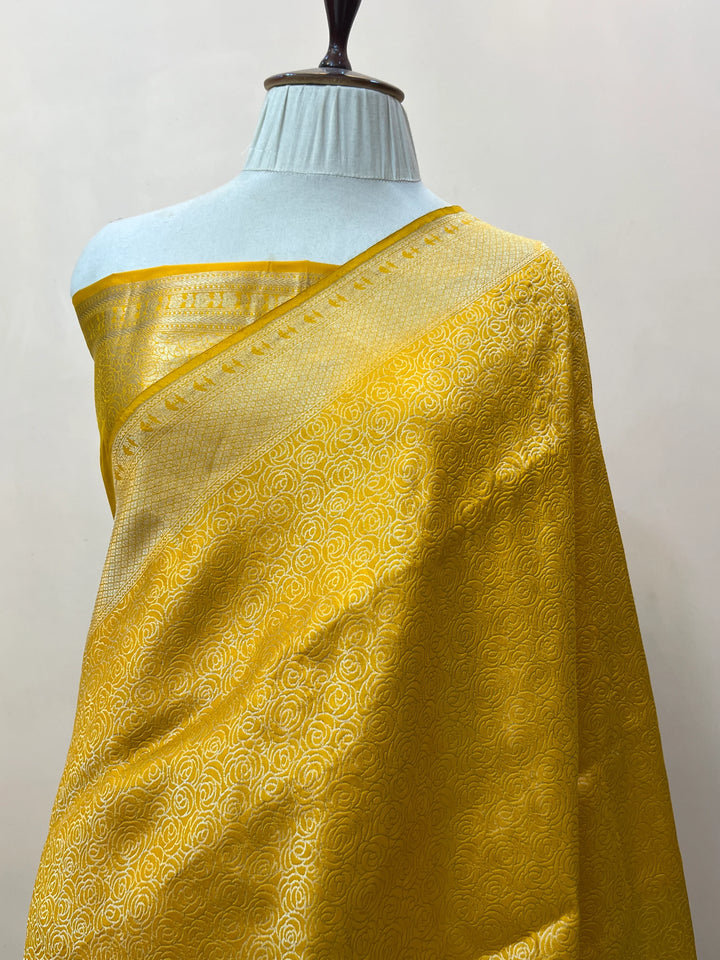 Yellow Pure Katan silk Handloom Banarasi Saree