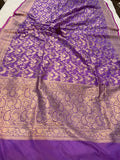 Deep Lavender Pure Banarasi Handloom Katan Silk Saree - Aura Benaras