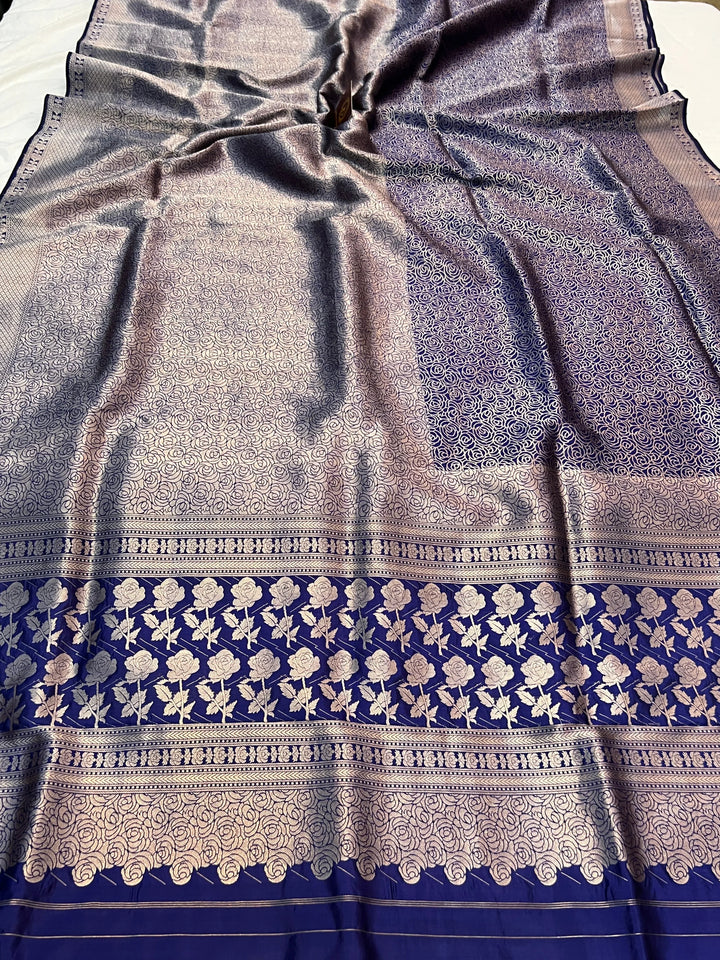 Purple Pure Katan Silk Banarasi Saree with Floral Brocade Work