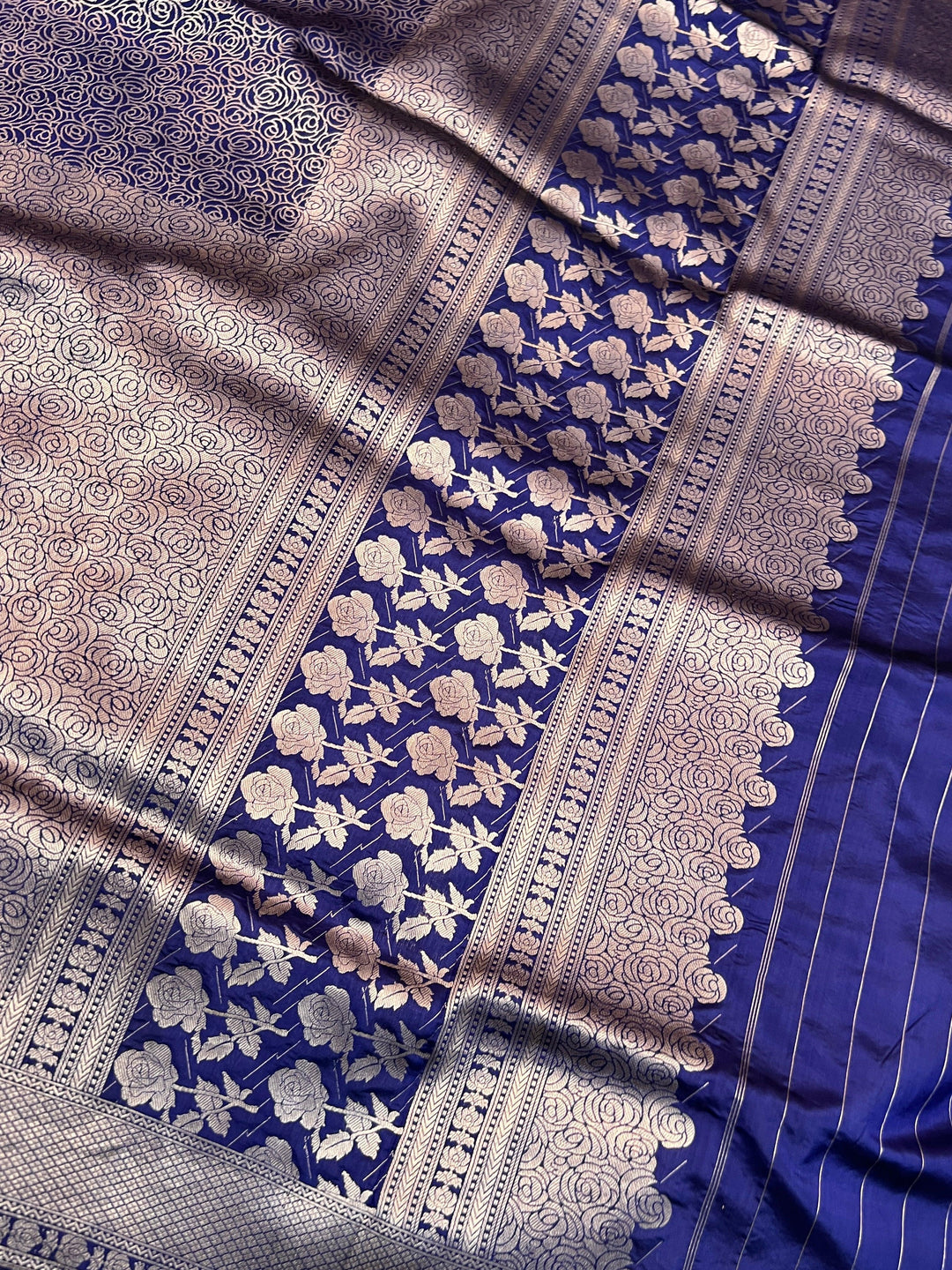 Purple Pure Katan Silk Banarasi Saree with Floral Brocade Work