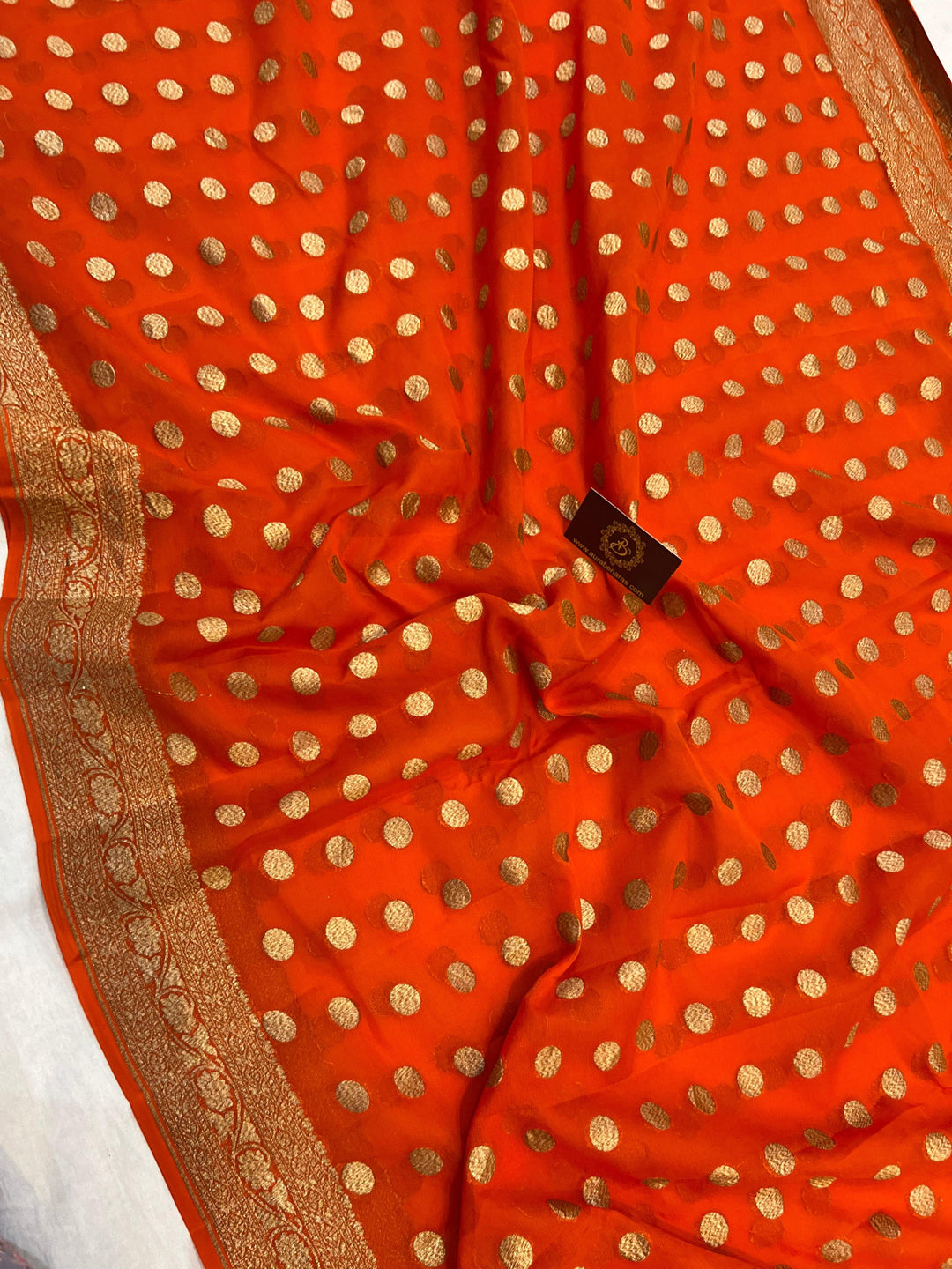 Orange Pure Banarasi Khaddi Georgette Saree | Aura Benaras