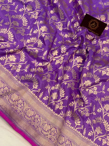 Deep Lavender Pure Banarasi Handloom Katan Silk Saree - Aura Benaras