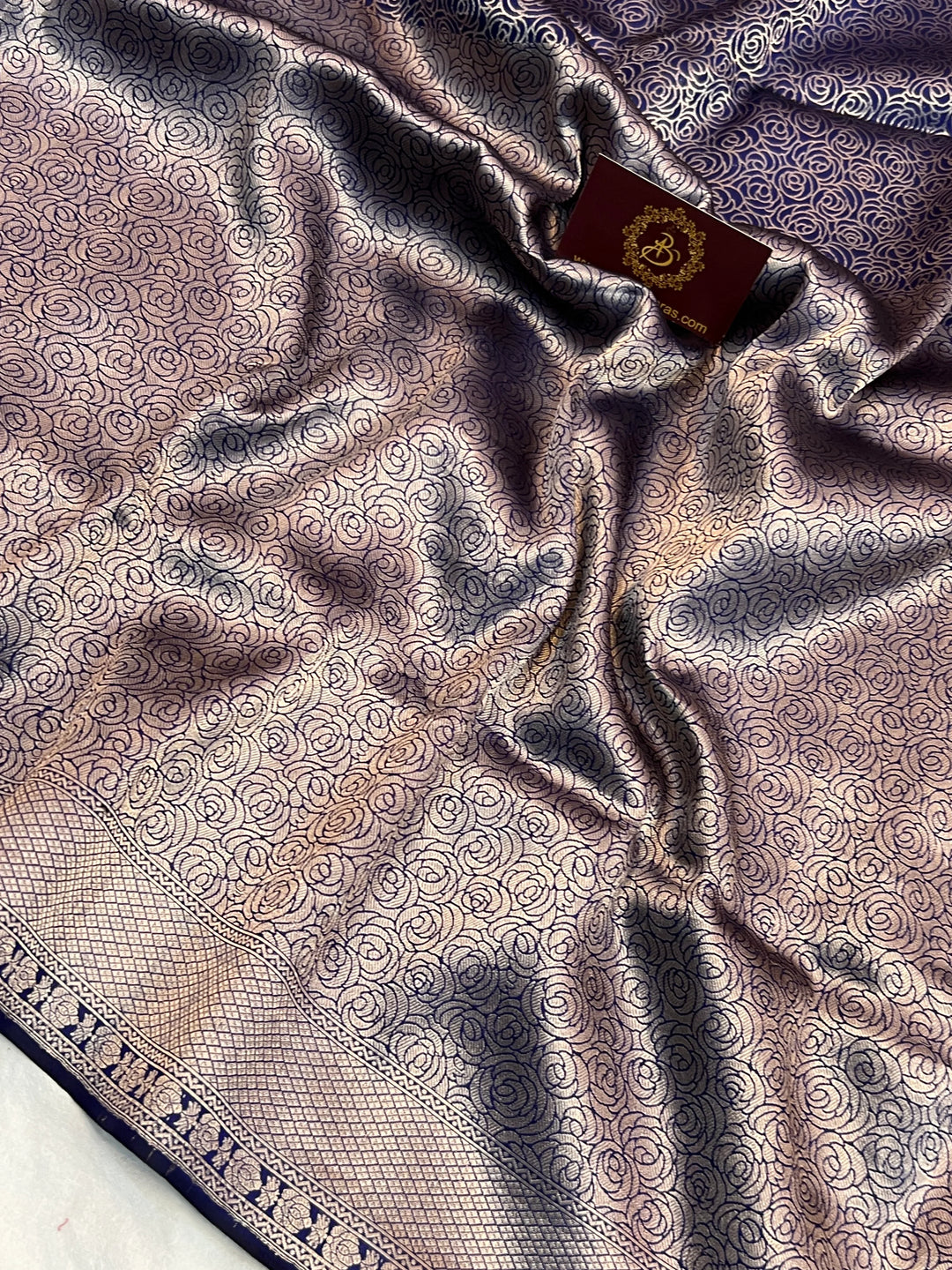 Purple Pure Katan Silk Banarasi Saree with Floral Brocade Work