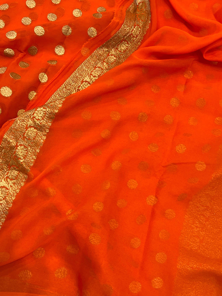 Orange Pure Banarasi Khaddi Georgette Saree | Aura Benaras
