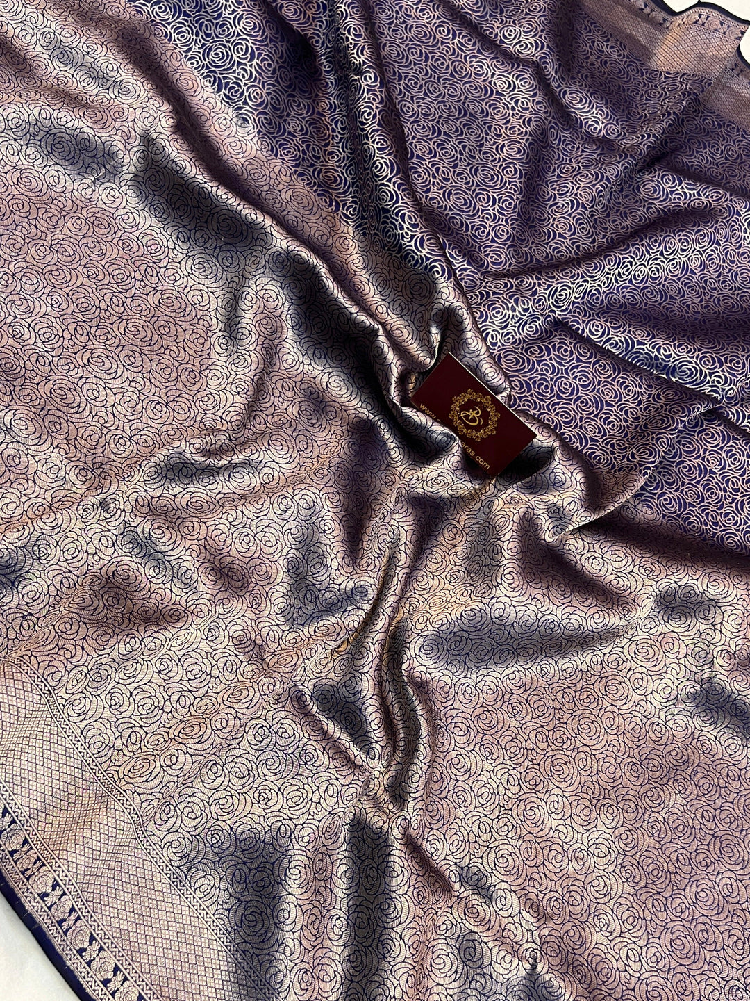 Purple Pure Katan Silk Banarasi Saree with Floral Brocade Work