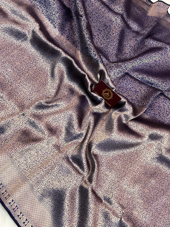 Purple Pure Katan Silk Banarasi Saree with Floral Brocade Work