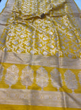 Yellow Pure Banarasi Handloom Katan Silk Saree - Aura Benaras