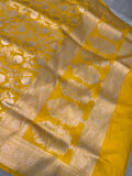 Yellow Pure Banarasi Handloom Katan Silk Saree - Aura Benaras