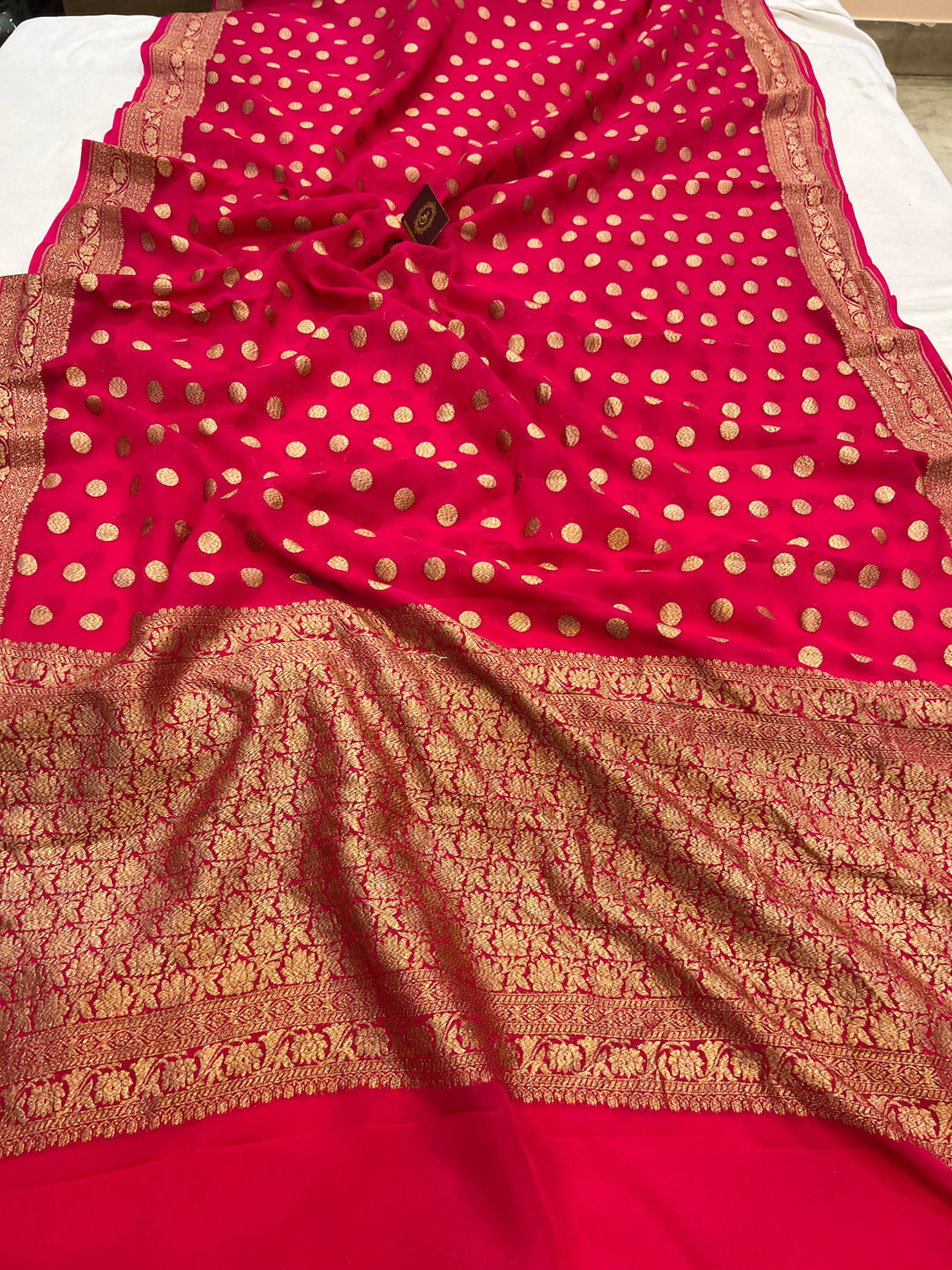 Buy Rani Pink Pure Banarasi Khaddi Georgette Saree | Aura Benaras