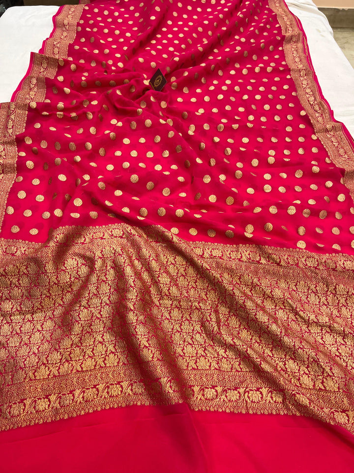 Buy Rani Pink Pure Banarasi Khaddi Georgette Saree | Aura Benaras