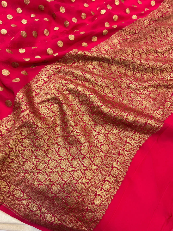 Buy Orange Pure Banarasi Khaddi Georgette Saree | Aura Benaras