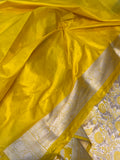 Yellow Pure Banarasi Handloom Katan Silk Saree - Aura Benaras