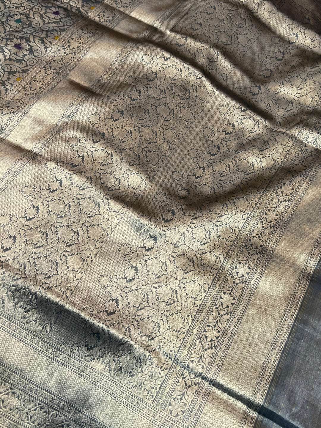 Black Pure Katan Tissue Silk Banarasi Saree with Meenakari Brocade