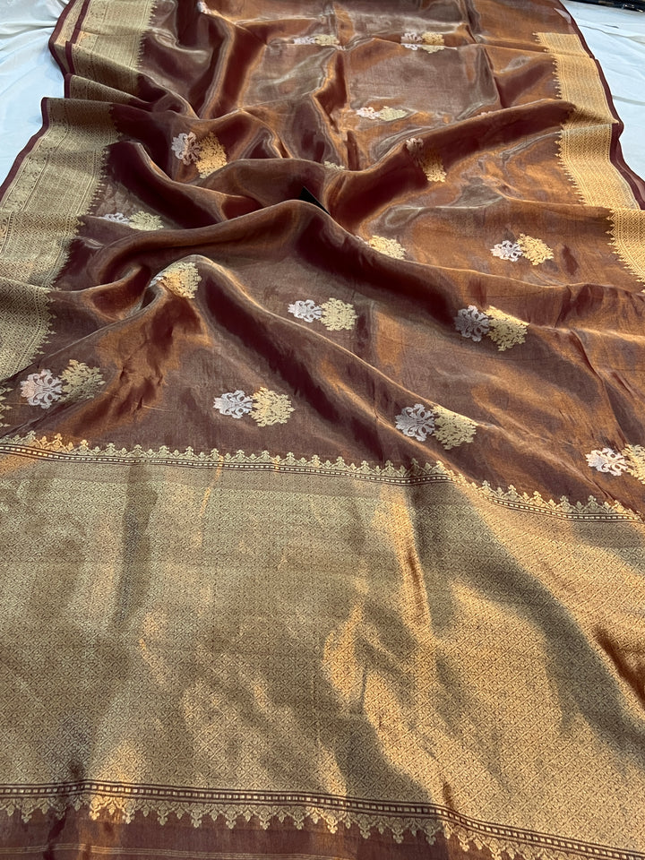 Copper Pure Tissue Silk Handloom Banarasi Saree