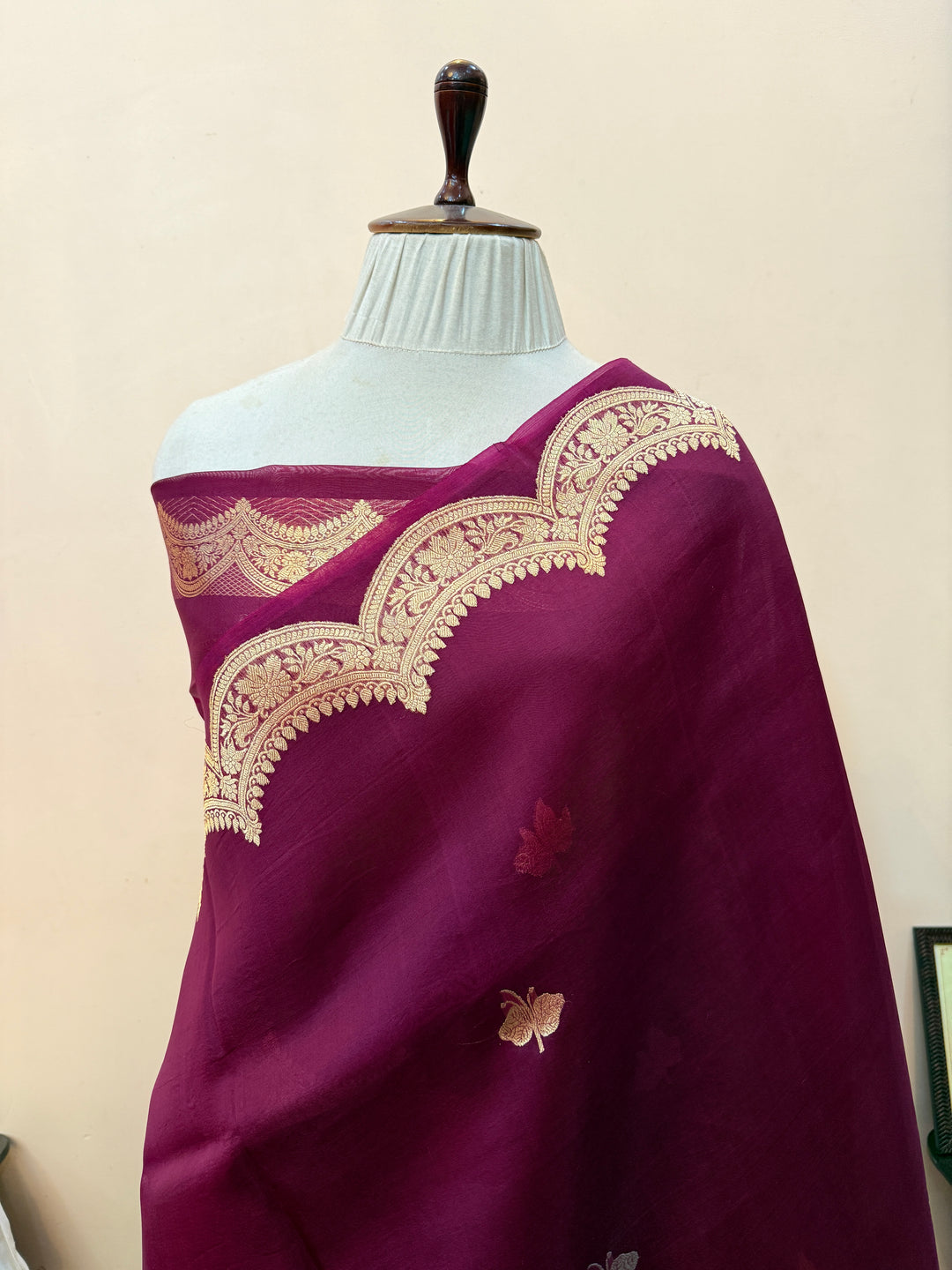 Wine Pure Kora Silk Handloom Banarasi Saree