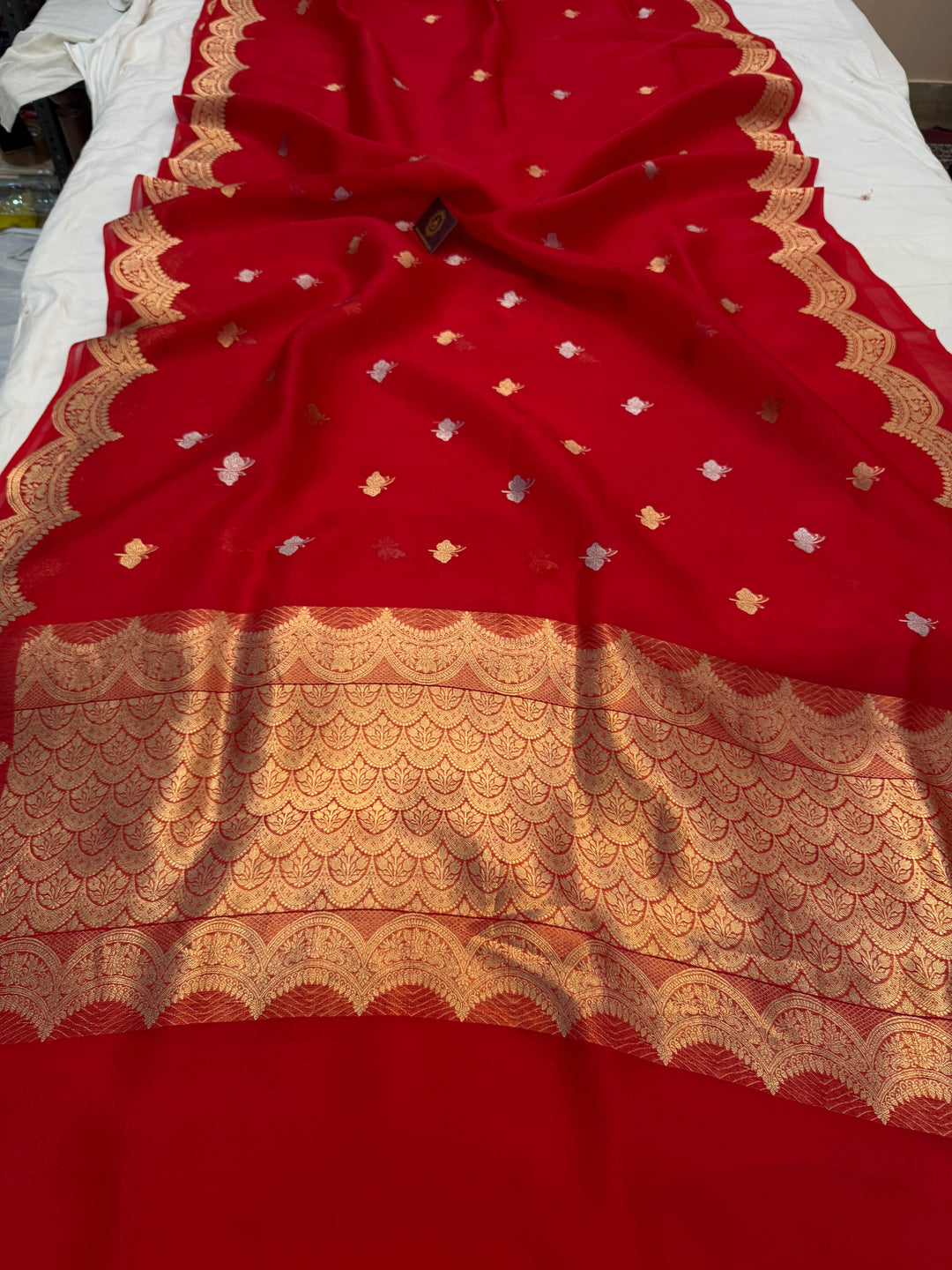 Red Pure Kora Silk Handloom Banarasi Saree