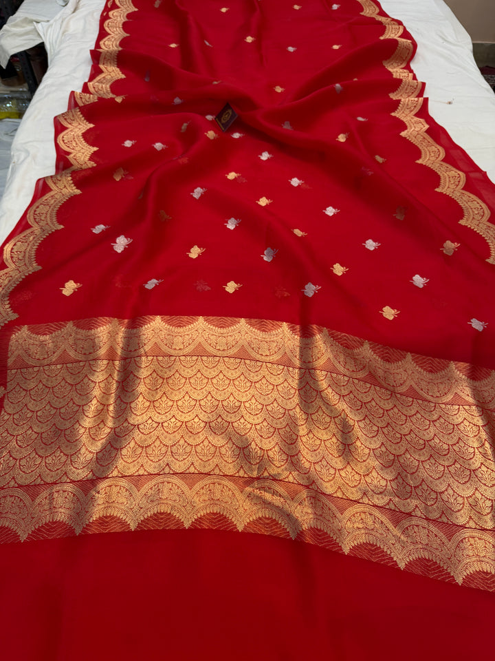 Red Pure Kora Silk Handloom Banarasi Saree