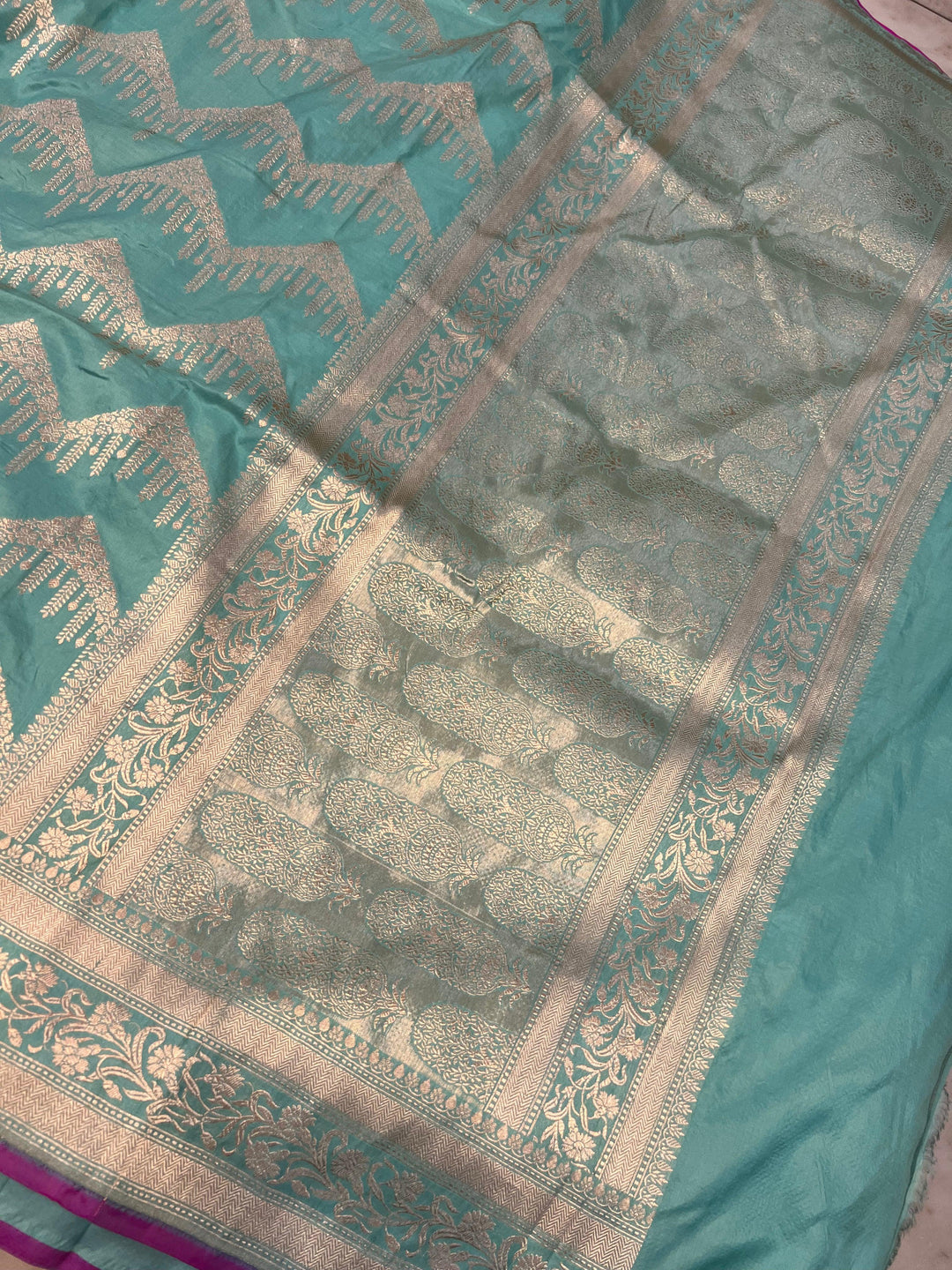 Pastel Blue Pure Banarasi Handloom Katan Silk Saree - Aura Benaras