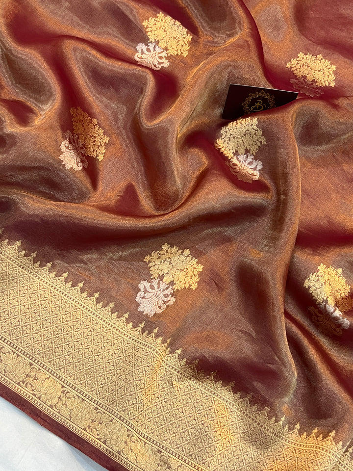 Copper Pure Tissue Silk Handloom Banarasi Saree